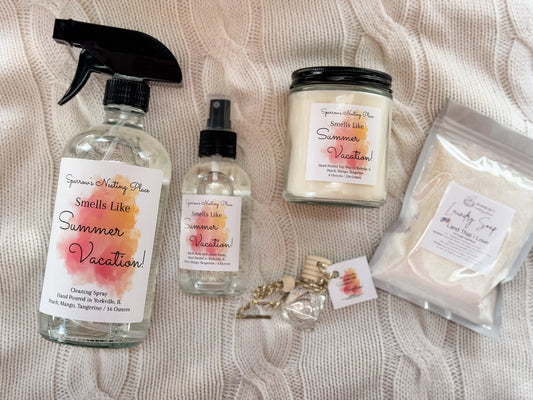 Whole Home Summer Reset Kit: cleaner, candle, spray, laundry soap, car diffuser